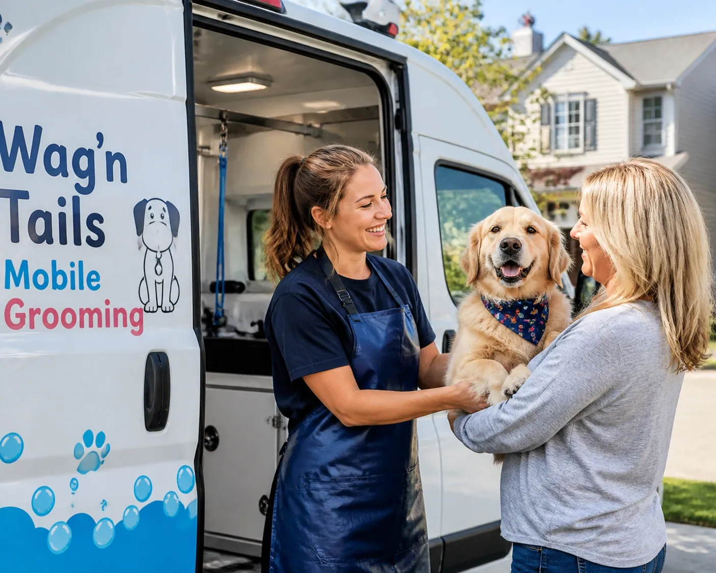 Mobile dog groomer providing excellent service, highlighting the importance of customer-focused business goals.