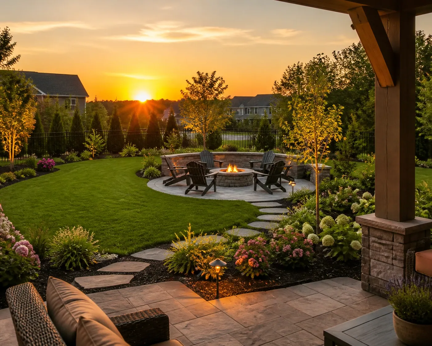 Completed residential landscaping project showcasing high-quality craftsmanship and professional service.